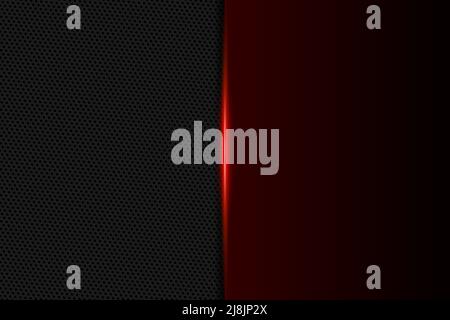 Abstract gamer background modern tech template design concept. Metallic red and black shiny color frame on carbon fiber material. Vector graphic game layout eps illustration Stock Vector