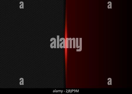 Abstract gamer background modern tech template design concept. Metallic red and black shiny color frame on carbon fiber material. Vector graphic game layout eps illustration Stock Vector