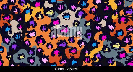 Trendy faux leopard skin seamless background. Abstract colorful animal print. Make camouflage printable cheetah skin print. Vector horizontal template Stock Vector