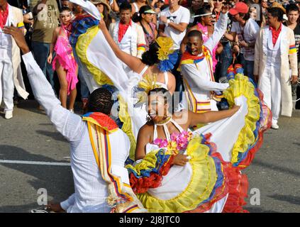 Colombian dancers perform cambia in traditional costume. Cali, Colombia Stock Photo