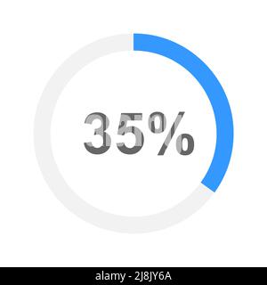 Round 35 percent filled loading bar or battery charging. Progress, waiting, transfer, buffering or downloading process icon for website or mobile app interface. Vector flat illustration Stock Vector