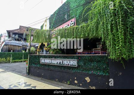 Paddy's Pub on Legian Street in Kuta, Bali, Indonesia. Site of the 2002 Bali Bombing terrorist attack. Nobody around due to Covid-19 pandemic in 2022. Stock Photo