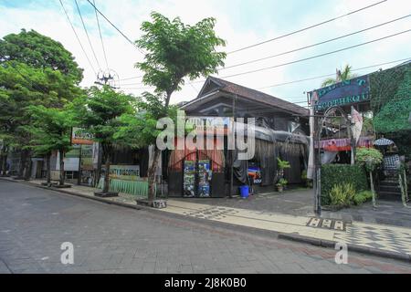 Paddy's Pub on Legian Street in Kuta, Bali, Indonesia. Site of the 2002 Bali Bombing terrorist attack. Nobody around due to Covid-19 pandemic in 2022. Stock Photo