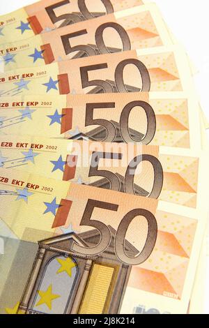 50 Euro bills, fanned Stock Photo