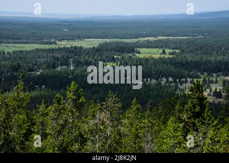 View from historic fire lookout tower at Big Springs, Island Park, Fremont County, Idaho, USA Stock Photo