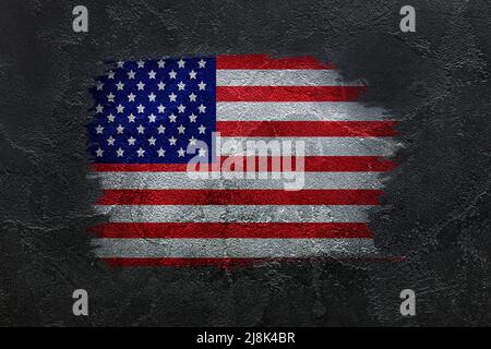 Flag of USA painted on dark grunge background Stock Photo