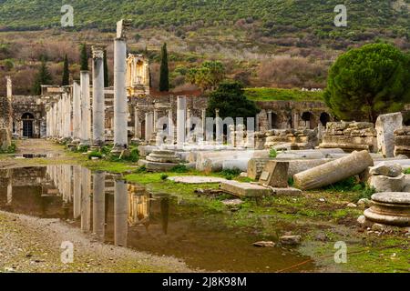 Ruins of Roman Commercial Agora in Ephesus, Turkey Stock Photo