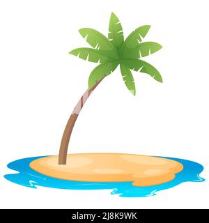 Cartoon Island with Beach, Sea and Palm Tree Stock Vector