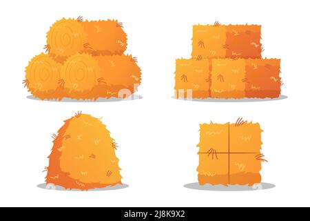 Bale of hay, straw, wheat, Dried Haystack, pile roll, hayloft Illustration Stock Vector