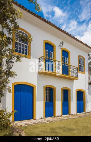Detail of old historical building of the Paraty, Brazil, founded in ...