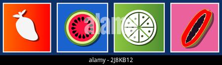 Seamless pattern with watermelon, orange, papaya, mango. Stock fruits pattern on blue background. Design for wall decoration, postcard, poster, brochu Stock Vector
