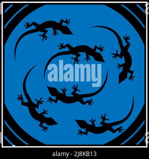 Seamless pattern with house lizard. Stock animal pattern on blue background. Design for wall decoration, postcard, poster, brochure, shirt, etc Stock Vector