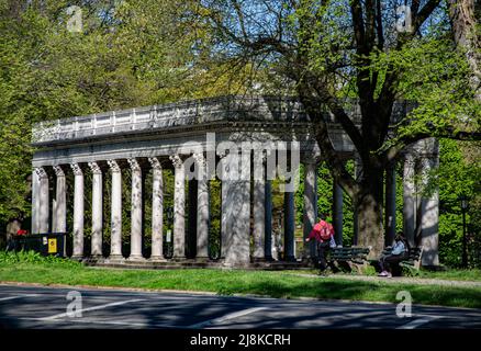 Grecian Shelter built in 1905 in Brooklyn, NY. It is peristyle with Corinthian columns near the southern edge of Prospect Park in Brooklyn.Spring 2022