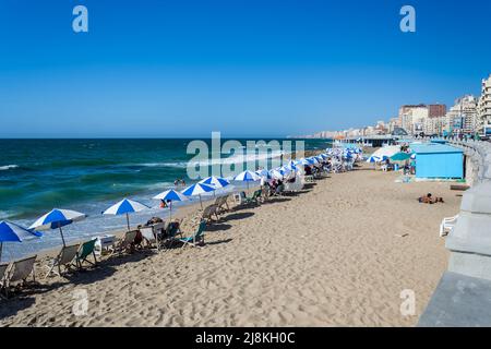 View of El Shatby Beach corniche, located at El Gaish street in the municipality of Alexandria, Egypt Stock Photo