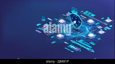 The concept of a database system, servers or internal networks Internet protection. Cybersecurity Stock Vector