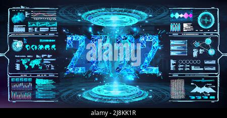 Modern Hi-tech banner with hologram 2022 in polygonal style Stock Vector