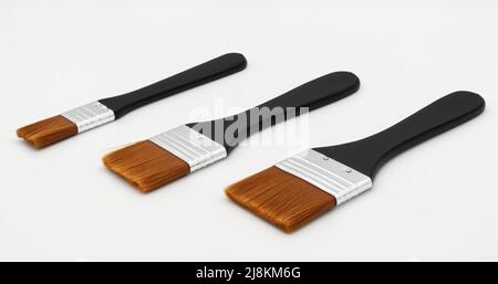 A row of paintbrushes isolated on white background. Stock Photo