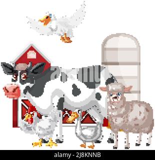 Farming theme with many animals illustration Stock Vector