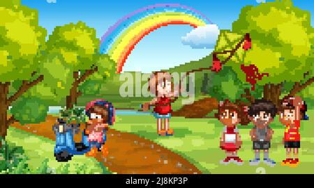 Many children playing in the park illustration Stock Vector Image & Art ...