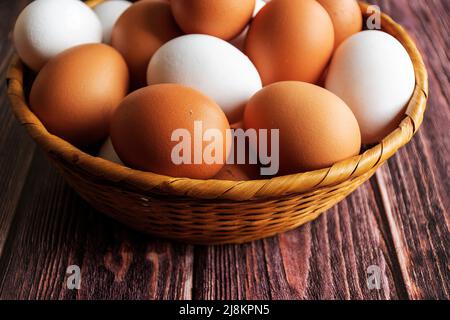 Eggs in basket Stock Photo