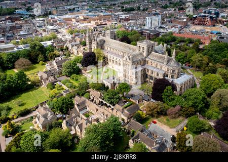 Aerial view of Peterborough Cathedral and city, Peterborough ...