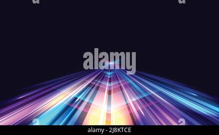 Modern abstract high-speed light effect. Abstract background with beams of light. Technology futuristic dynamic motion. Movement pattern for banner. Stock Vector