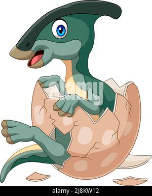 Cartoon baby parasaurolophus hatching from egg Stock Vector