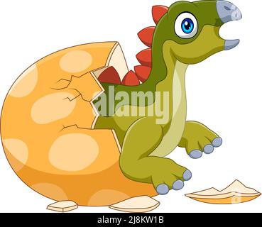 Cartoon baby stegosaurus hatching from egg Stock Vector