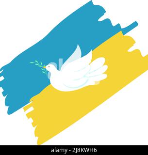 Dove of peace on the background of the Ukrainian flag. Vector illustration in flat style Stock Vector