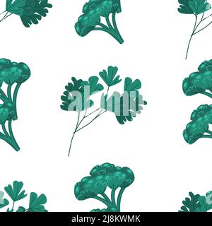 Green broccoli and parsley leaves seamless pattern. Vegetable print, vector illustration in flat style Stock Vector