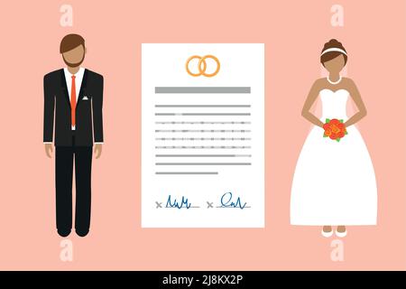 marriage contract info graphic with married couple pictogram Stock Vector
