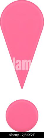 Pink glossy exclamation point front view attention error warning symbol ...