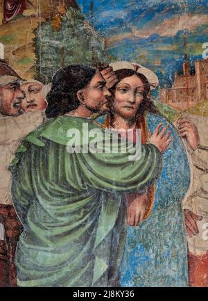 Bacio di Giuda  - affresco - pittore lombardo del XV secolo - Milano, Italia, chiesa di San Lorenzo Stock Photo