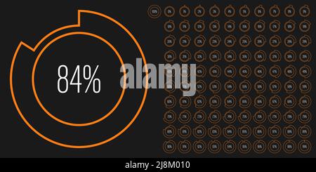 Set of circle percentage diagrams meters from 0 to 100 ready-to-use for web design, user interface UI or infographic - indicator with orange Stock Vector