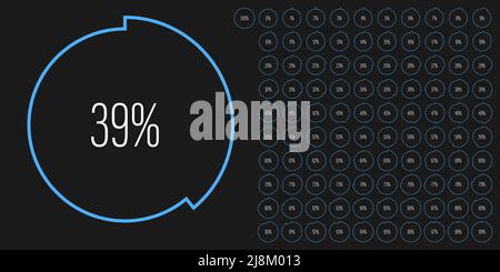 Set of circle percentage diagrams meters from 0 to 100 ready-to-use for web design, user interface UI or infographic - indicator with blue Stock Vector