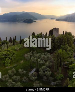 Aerial View beautiful panorama of Lake Como from Castle Vezio - Varenna, Lombardy, Italy Stock Photo