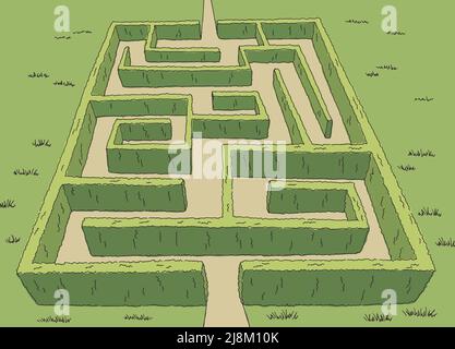 Garden maze bush graphic color sketch top aerial view illustration ...