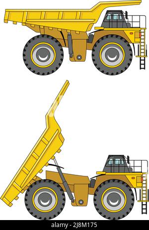 Detailed illustration of mining trucks, heavy equipment and machinery Stock Vector