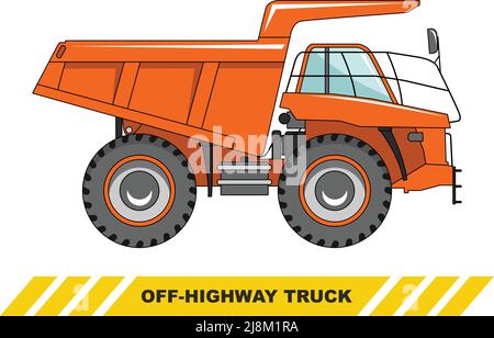 Detailed illustration of mining truck, heavy equipment and machinery Stock Vector