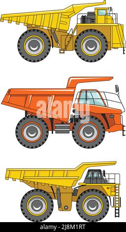 Detailed illustration of mining trucks, heavy equipment and machinery Stock Vector