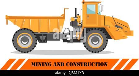 Detailed illustration of mining truck. Off-highway truck. Heavy mining machine equipmente and construction machinery. Stock Vector
