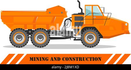 Detailed illustration of mining truck. Off-highway truck. Heavy mining machine equipmente and construction machinery. Stock Vector