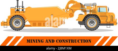 Detailed illustration of mining truck. Off-highway truck. Heavy mining machine equipmente and construction machinery. Stock Vector