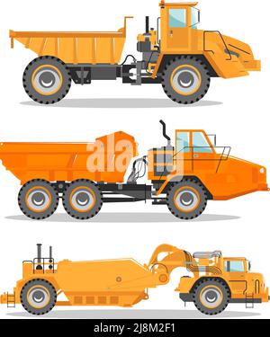 Detailed illustration of mining truck. Off-highway truck. Heavy mining machine equipment and construction machinery. Stock Vector