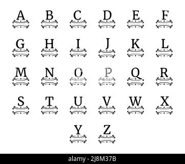 Vector set elegant name monogram isolated on white background. Creative letters and numbers symbols in vintage style. Stock Vector