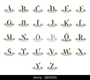 Vector set nature name monogram isolated on white background. Creative letters and numbers symbols in doodle style. Stock Vector