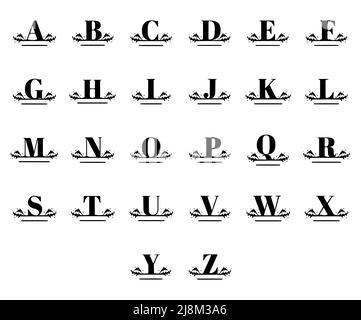 Vector set nature name monogram isolated on white background. Creative letters and numbers symbols in doodle style. Stock Vector