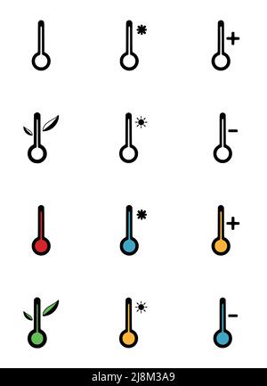 Vector set of thermometers in doodle style isolated on white background. Stock Vector