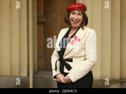 File photo dated 16/2/2010 of Kay Mellor wears her OBE at Buckingham Palace following the investiture ceremony. Mellor, best known for writing series including Fat Friends, The Syndicate and Band of Gold, has died at the age of 71, a spokesperson for her TV production company Rollem Productions said. Issue date: Tuesday May 17, 2022. Stock Photo