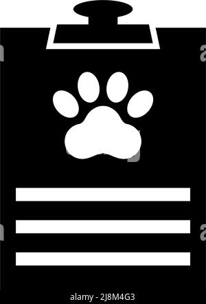Animal Vet Checklist, Veterinary Pet Health Card. Flat Vector Icon illustration. Simple black symbol on white background. Medical Clipboard with Paw s Stock Vector